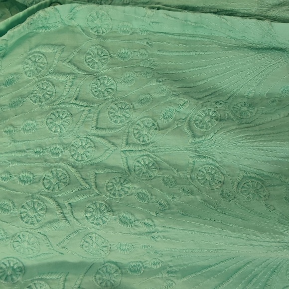 Soft surroundings V-Neck Cotton Embroidered Crop Blouse 2x Aqua - Picture 4 of 8